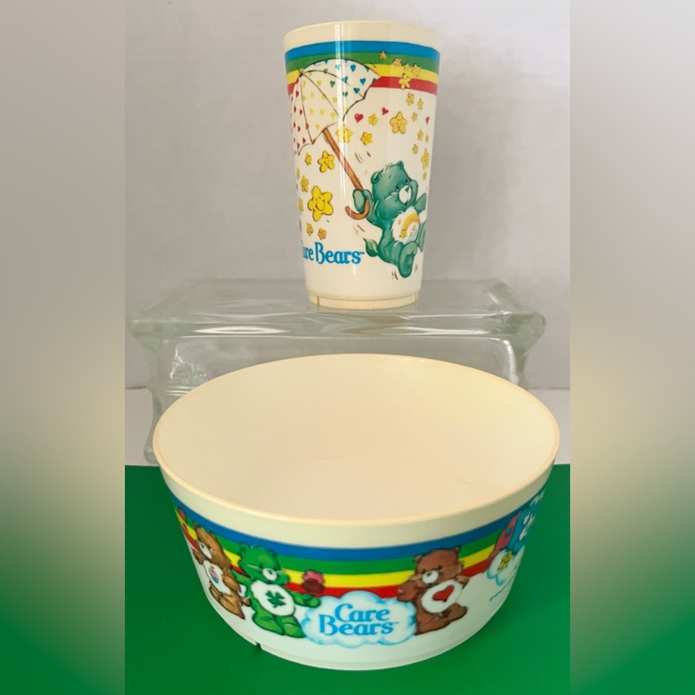 Vintage 1983 Care Bears Plastic Cereal Bowl & Cup set Deka Plastics Vtg GUC